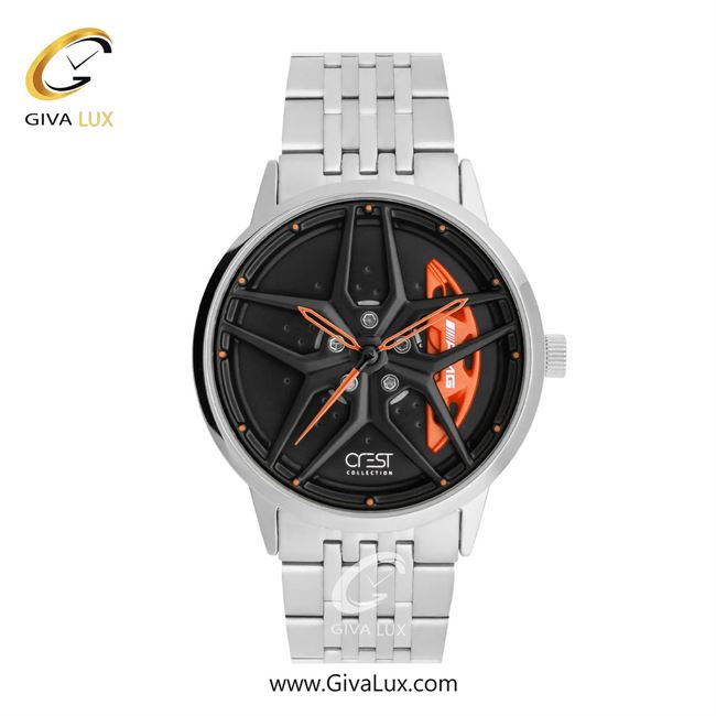 ساعت مچی اورجینال مردانه کرست نقره ای | نقره ای| نارنجی-مشکی| کد رفرنس Crest 9017-4