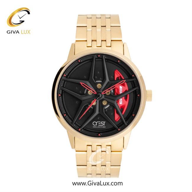 ساعت مچی اورجینال مردانه کرست طلایی | طلایی| قرمز-مشکی| کد رفرنس Crest 9017-5