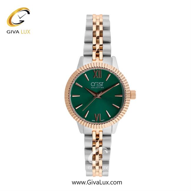 ساعت مچی اورجینال زنانه کرست | Crest  طلایی | طلایی-نقره ای| سبز| کد رفرنس Crest 9029-6