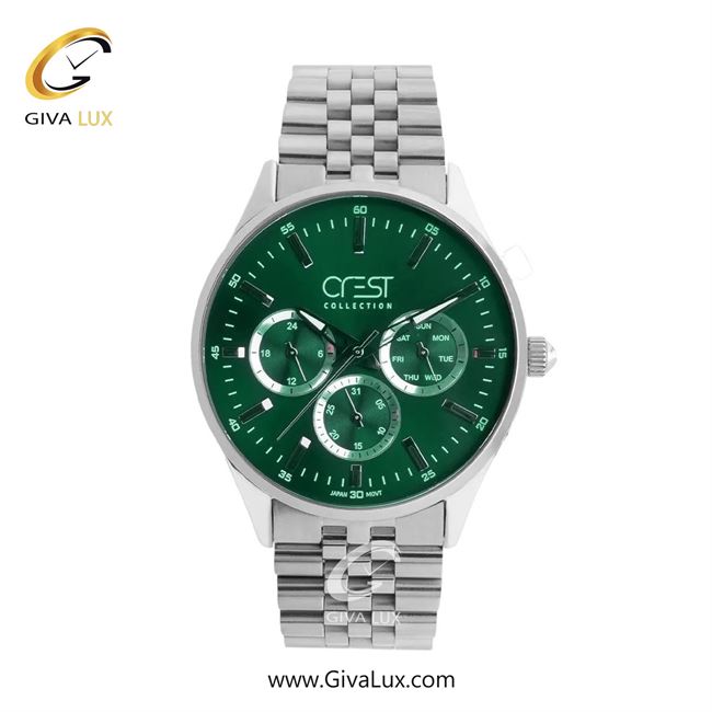 ساعت مچی اورجینال زنانه کرست سه موتوره فول تایم نقره ای | نقره ای| سبز یشمی تیره| کد رفرنس Crest 9032-3L