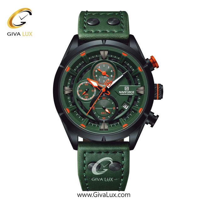 ساعت مچی اورجینال ناوی فورس مردانه سه موتوره کرنوگراف مشکی | سبز | سبز | کد رفرنس NF8045-B/GN/GN