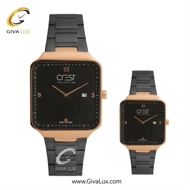 ساعت مچی اورجینال ست کرست رزگلد | تیتانیوم| مشکی| کد رفرنس Crest 9053-10