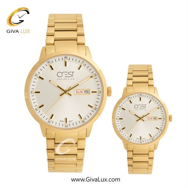 ساعت مچی اورجینال ست کرست طلایی | طلایی| سفید| کد رفرنس Crest 9055-7