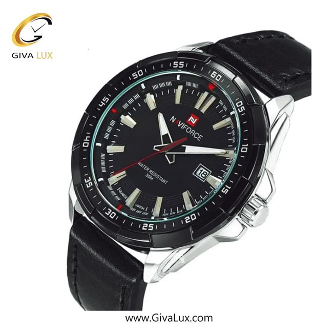 ساعت مچی مردانه بند چرمی ناوی فورس (نیوی فورس) مشکی-قاب سیلور NF9056
