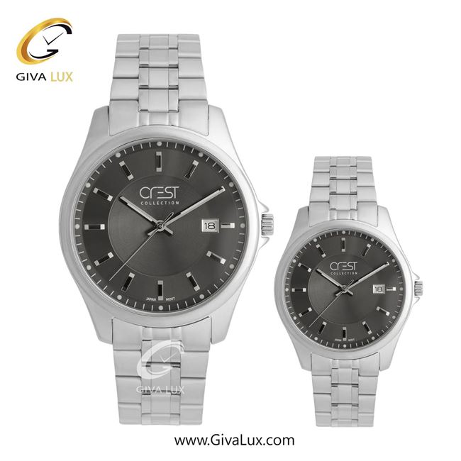 ساعت مچی اورجینال ست کرست نقره ای | نقره ای| دودی|تیتانیوم| کد رفرنس Crest 9057-2