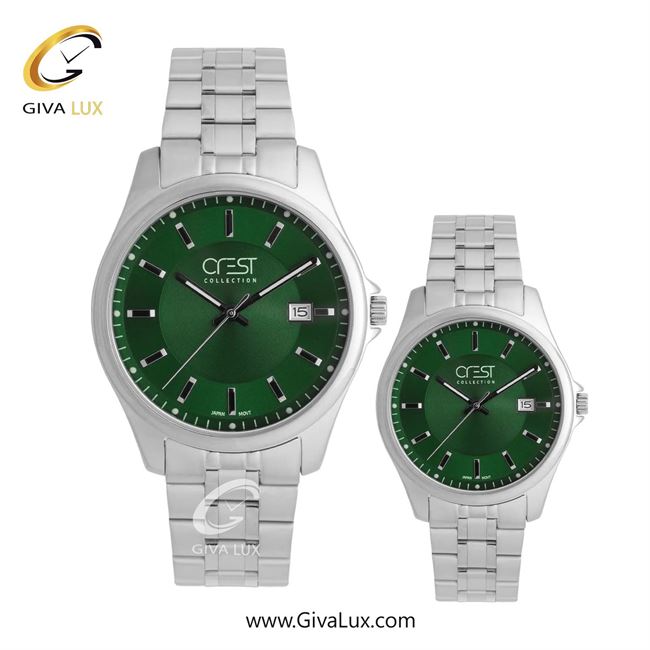 ساعت مچی اورجینال ست کرست نقره ای | نقره ای| سبز یشمی تیره| کد رفرنس Crest 9057-4