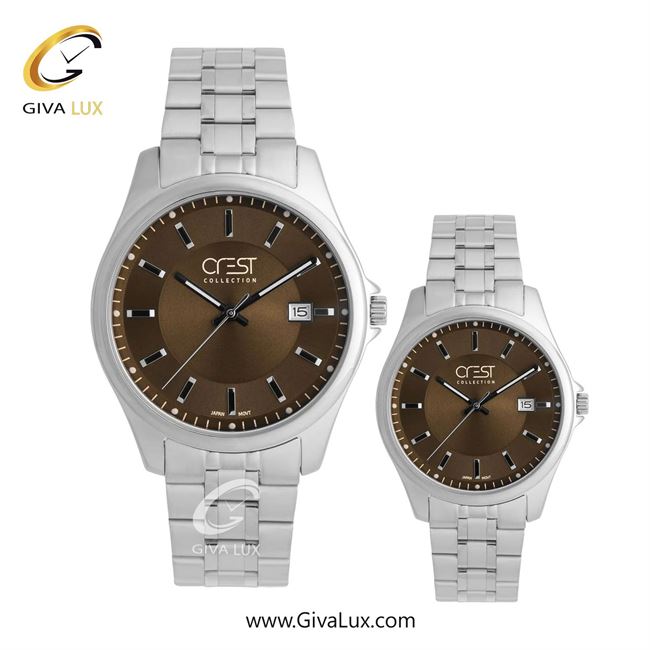 ساعت مچی اورجینال ست کرست نقره ای | نقره ای| قهوه ای| کد رفرنس Crest 9057-5