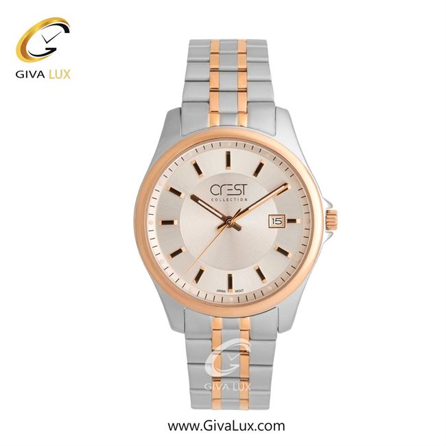 ساعت مچی اورجینال مردانه کرست | Crest رزگلد-نقره ای | رزگلد-نقره ای| شامپاینی| کد رفرنس Crest 9057-7G