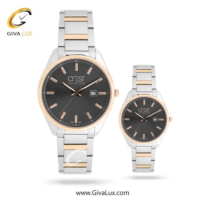 ساعت مچی اورجینال ست کرست | Crest  رزگلد | نقره ای-رزگلد| مشکی| کد رفرنس Crest 9058-4