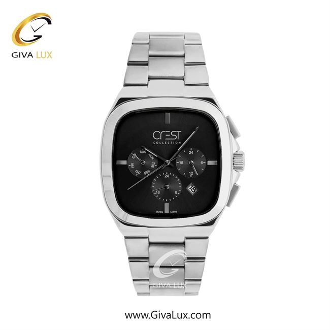 ساعت مچی اورجینال مردانه کرست سه موتوره کرنوگراف نقره ای | نقره ای| مشکی| کد رفرنس Crest 9073-1