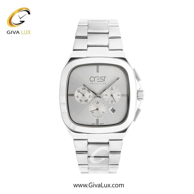 ساعت مچی اورجینال مردانه کرست سه موتوره کرنوگراف نقره ای | نقره ای| نقره ای| کد رفرنس Crest 9073-2