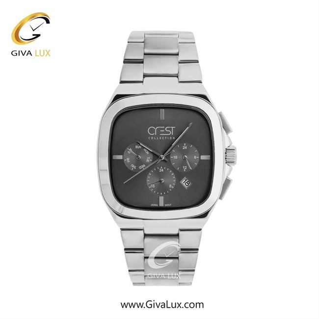 ساعت مچی اورجینال مردانه کرست سه موتوره کرنوگراف نقره ای | نقره ای| دودی|تیتانیوم| کد رفرنس Crest 9073-4