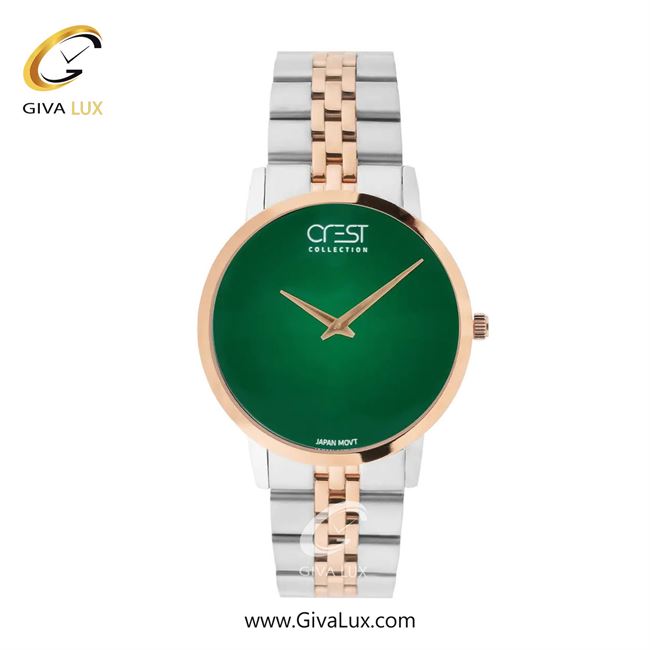 ساعت مچی اورجینال زنانه کرست | Crest  رزگلد | نقره ای-رزگلد| سبز| کد رفرنس Crest 9074-7