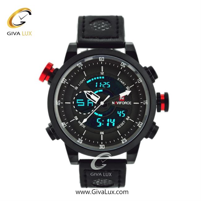 ساعت مچی مردانه دو زمانه بند چرمی ناوی فورس (نیوی فورس) مشکیNF9081