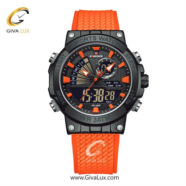 ساعت مچی اورجینال مردانه ناوی فورس|Naviforce|نوی فورس|نیوی فورس دو زمانه مشکی | نارنجی| مشکی| کد رفرنس NF9219
