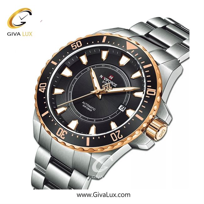 ساعت مچی اورجینال مردانه اتومات ناوی فورس|Naviforce|نوی فورس|نیوی فورس رزگلد | نقره ای| مشکی| کد رفرنس NFS1004