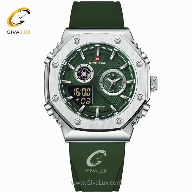 ساعت مچی اورجینال مردانه ناوی فورس|Naviforce|نوی فورس|نیوی فورس دو زمانه نقره ای | سبز| سبز| کد رفرنس NF9216T