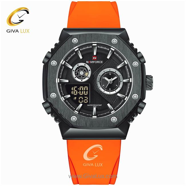 ساعت مچی اورجینال مردانه ناوی فورس|Naviforce|نوی فورس|نیوی فورس دو زمانه مشکی | نارنجی| مشکی| کد رفرنس NF9216T