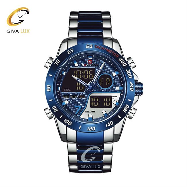 ساعت مچی اورجینال مردانه ناوی فورس|Naviforce|نوی فورس|نیوی فورس آبی کاربنی | نقره ای| آبی کاربنی| کد رفرنس NF9171M