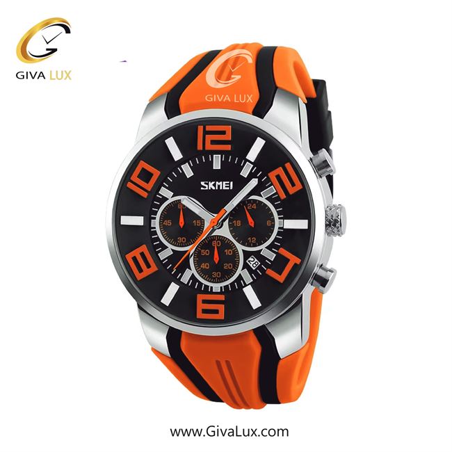 ساعت مچی اورجینال مردانه اسکمی (Skmei) سه موتوره کرنوگراف نقره ای | نارنجی-مشکی| نارنجی-مشکی| کد رفرنس 9128OG