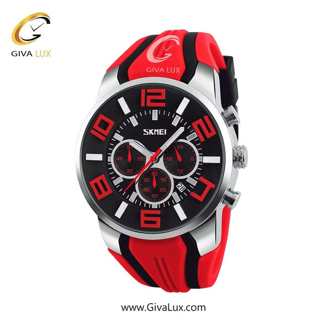 ساعت مچی اورجینال مردانه اسکمی (Skmei) سه موتوره کرنوگراف نقره ای | مشکی-قرمز| مشکی-قرمز| کد رفرنس 9128RD