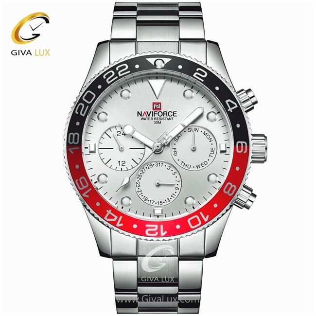 ساعت مچی اورجینال مردانه ناوی فورس|Naviforce|نوی فورس|نیوی فورس سه موتوره فول تایم نقره ای | نقره ای| نقره ای| کد رفرنس NF9147