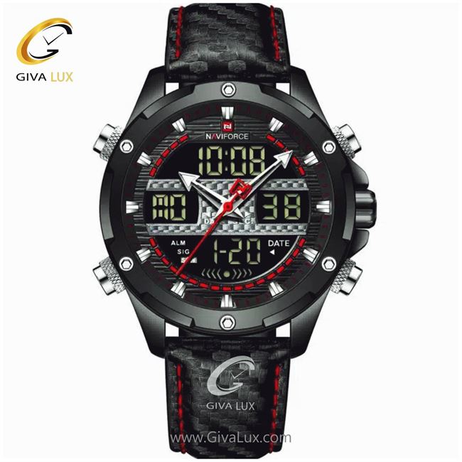 ساعت مچی اورجینال مردانه ناوی فورس|Naviforce|نوی فورس|نیوی فورس دو زمانه مشکی | مشکی| قرمز| کد رفرنس NF9194