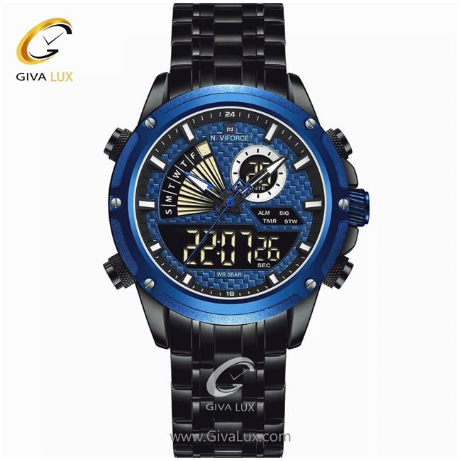 ساعت مچی اورجینال مردانه ناوی فورس|Naviforce|نوی فورس|نیوی فورس دو زمانه آبی | مشکی| آبی| کد رفرنس NF9205