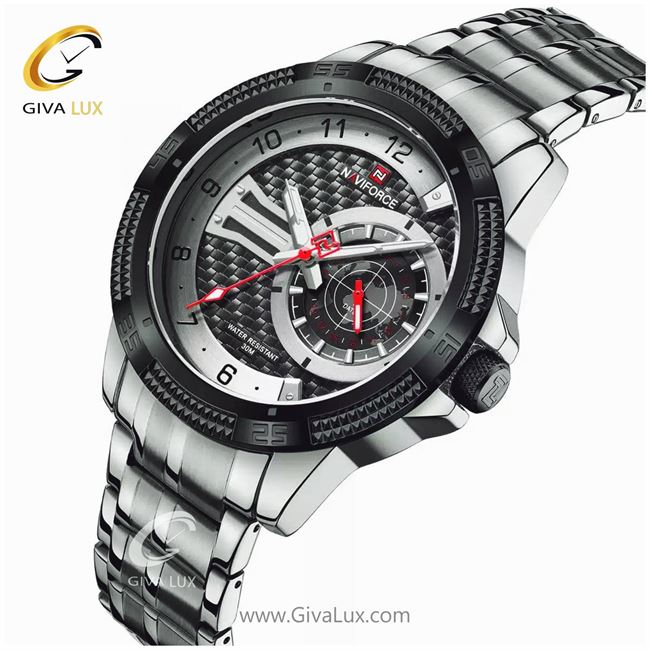 ساعت مچی مردانه بندفلزی مشکی  دوزمانه ناوی فورس مدل 9206 9206SB1.jpg