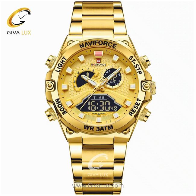 ساعت مچی اورجینال مردانه ناوی فورس|Naviforce|نوی فورس|نیوی فورس سه موتوره فول تایم طلایی | طلایی| طلایی| کد رفرنس NF9207