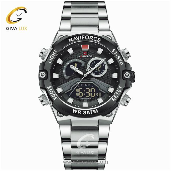 ساعت مچی اورجینال مردانه ناوی فورس|Naviforce|نوی فورس|نیوی فورس سه موتوره فول تایم مشکی | نقره ای| مشکی| کد رفرنس NF9207