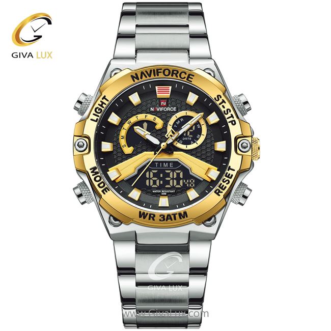 ساعت مچی اورجینال مردانه ناوی فورس|Naviforce|نوی فورس|نیوی فورس سه موتوره فول تایم طلایی | نقره ای| مشکی| کد رفرنس NF9207
