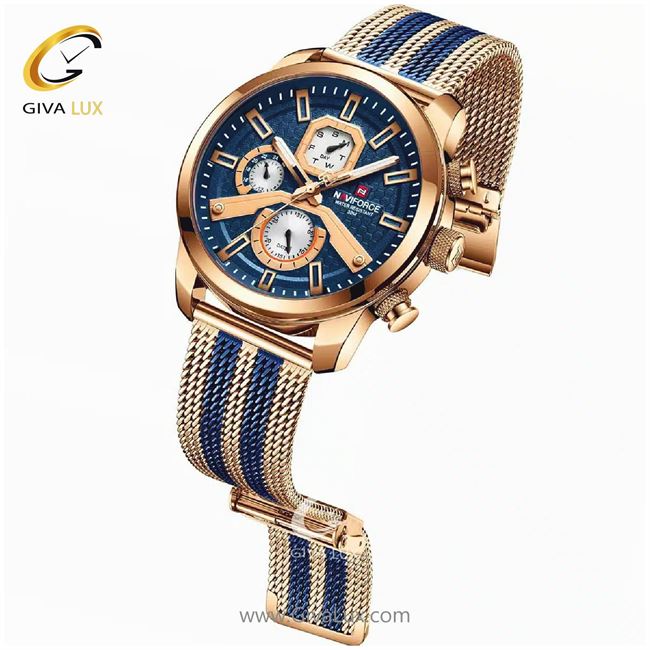 ساعت مچی مردانه بند فلزی رزگلد آبی فول تایم ناوی فورس مدل NF9211 9211.jpg