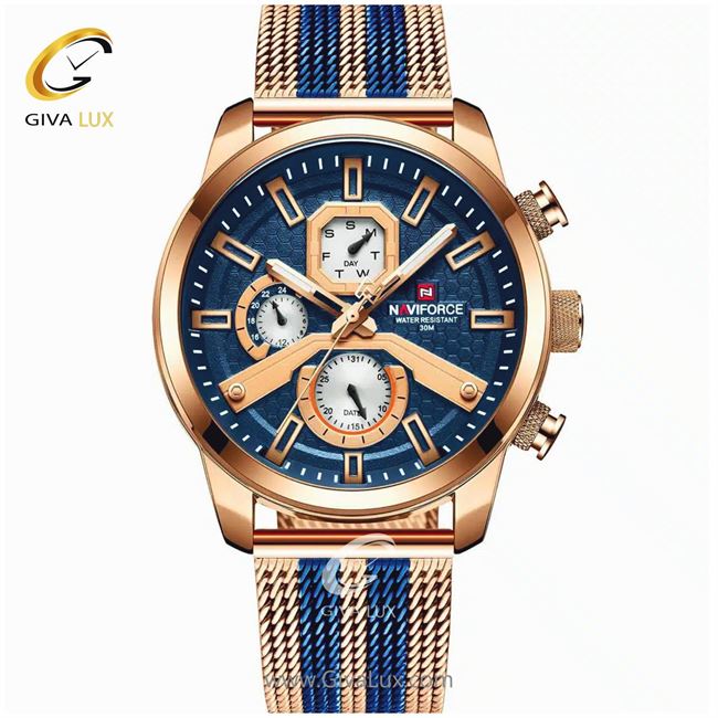 ساعت مچی اورجینال مردانه ناوی فورس|Naviforce|نوی فورس|نیوی فورس سه موتوره فول تایم رزگلد | رزگلد|| کد رفرنس NF9211