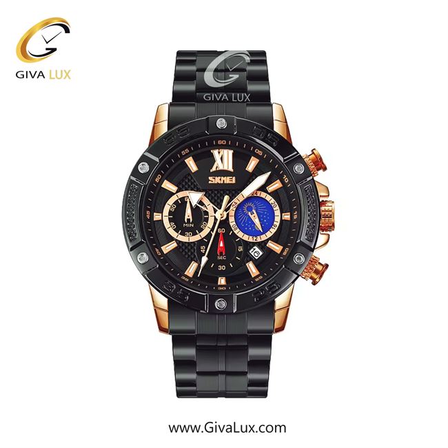 ساعت مچی اورجینال اسکمی مردانه سه موتوره کرنوگراف رزگلد | مشکی | مشکی-رزگلد | کد رفرنس 9235RG