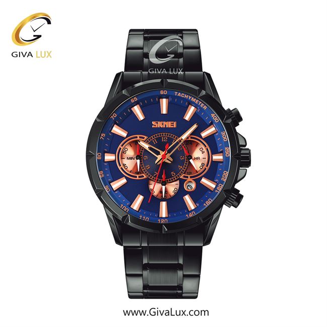 ساعت مچی اورجینال مردانه اسکمی (Skmei) سه موتوره کرنوگراف مشکی | مشکی| مشکی-رزگلد| کد رفرنس 9241BKRG