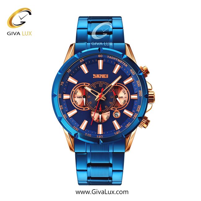 ساعت مچی اورجینال مردانه اسکمی (Skmei) سه موتوره کرنوگراف رزگلد | آبی| مشکی-رزگلد| کد رفرنس 9241BU