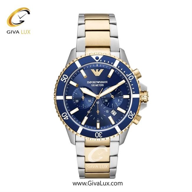 ساعت مچی اورجینال مردانه امپریو آرمانی سه موتوره کرنوگراف طلایی | طلایی-نقره ای| سرمه ای| کد رفرنس ar11362