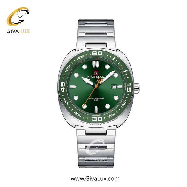 ساعت مچی اورجینال مردانه ناوی فورس|Naviforce|نوی فورس|نیوی فورس نقره ای-سبز | نقره ای| سبز یشمی تیره| کد رفرنس NF9250 S/GN/S