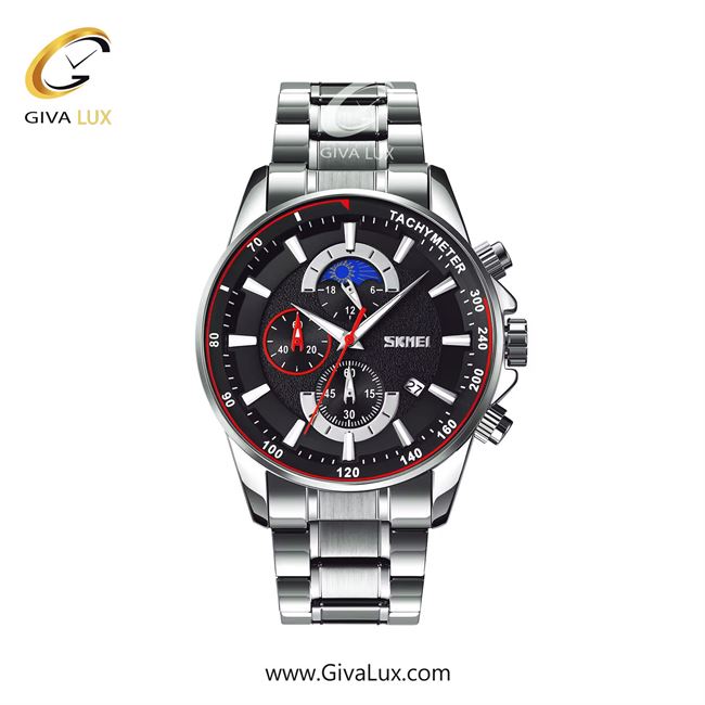 ساعت مچی اورجینال اسکمی مردانه سه موتوره کرنوگراف نقره ای | نقره ای | مشکی | کد رفرنس 9250SLBK