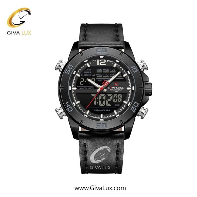 ساعت مچی اورجینال مردانه ناوی فورس|Naviforce|نوی فورس|نیوی فورس دو زمانه مشکی | مشکی| مشکی| کد رفرنس NF9253 L B/B/B