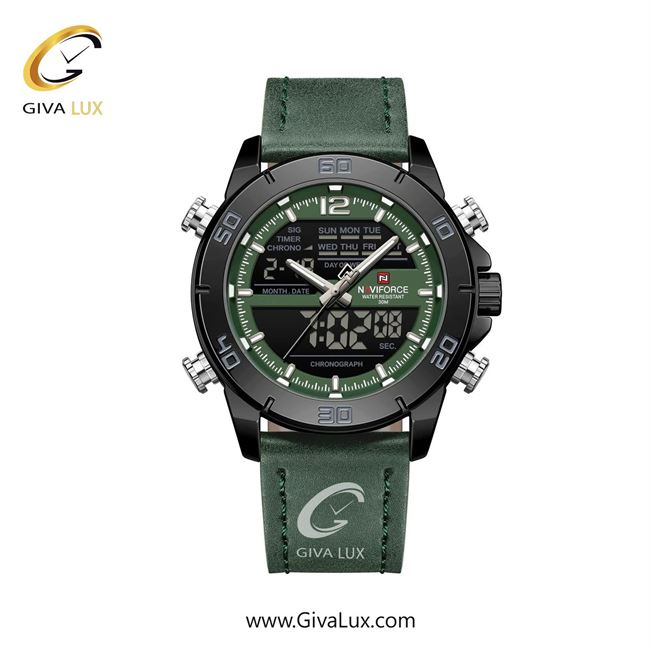 ساعت مچی اورجینال مردانه ناوی فورس|Naviforce|نوی فورس|نیوی فورس دو زمانه مشکی | سبز| سبز-مشکی| کد رفرنس NF9253 L B/GN/GN