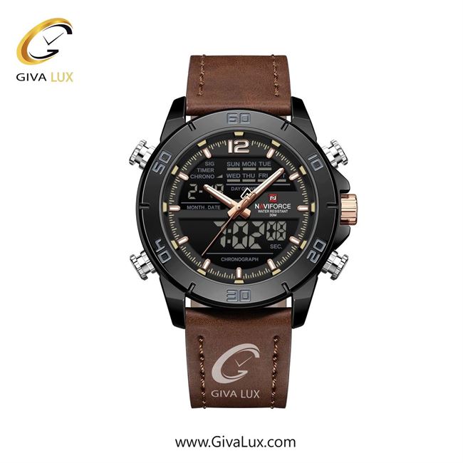 ساعت مچی اورجینال مردانه ناوی فورس|Naviforce|نوی فورس|نیوی فورس دو زمانه مشکی | قهوه ای| مشکی| کد رفرنس NF9253 L B/RG/D.BN