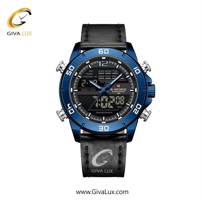 ساعت مچی اورجینال مردانه ناوی فورس|Naviforce|نوی فورس|نیوی فورس دو زمانه آبی | مشکی| مشکی| کد رفرنس NF9253 L BE/B/B