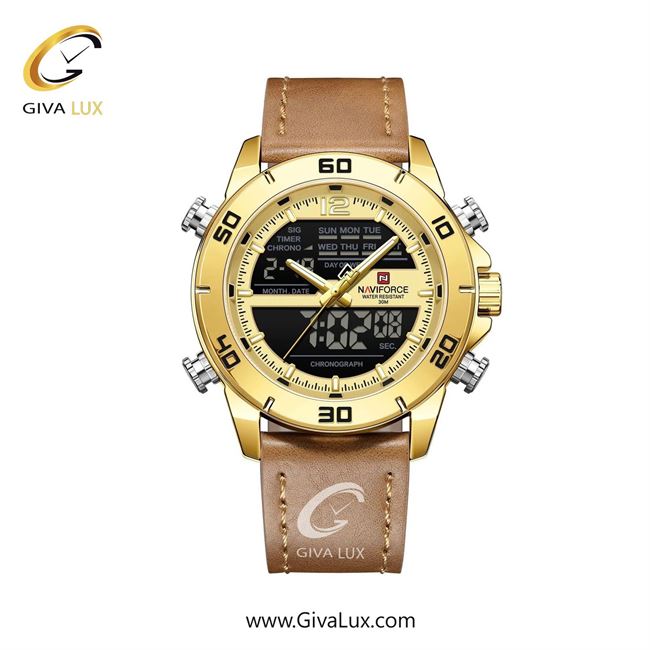 ساعت مچی اورجینال مردانه ناوی فورس|Naviforce|نوی فورس|نیوی فورس دو زمانه طلایی | عسلی| طلایی-مشکی| کد رفرنس NF9253 L G/G/BN
