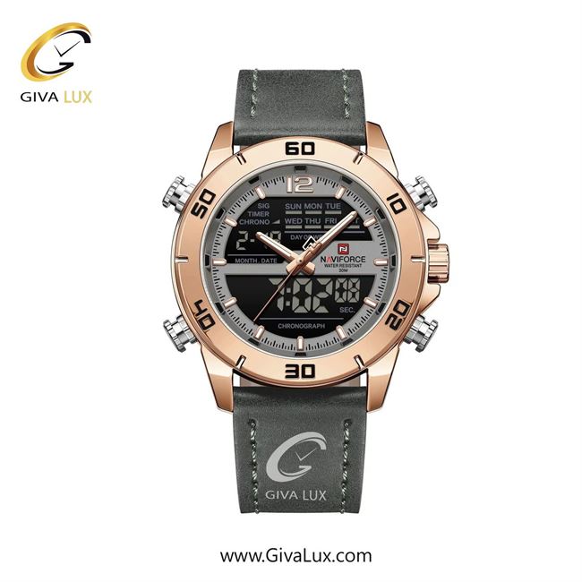 ساعت مچی اورجینال مردانه ناوی فورس|Naviforce|نوی فورس|نیوی فورس دو زمانه رزگلد | طوسی| طوسی| کد رفرنس NF9253 L RG/GY/GY