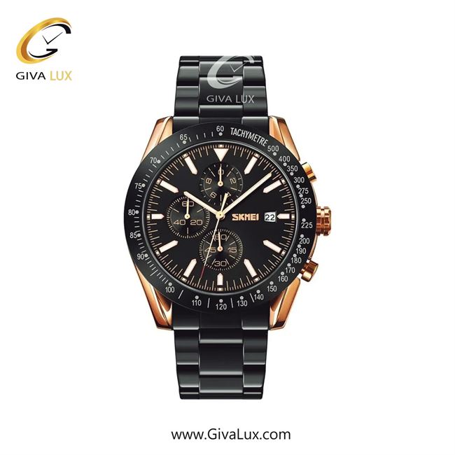 ساعت مچی اورجینال اسکمی مردانه سه موتوره کرنوگراف رزگلد | مشکی | مشکی | کد رفرنس 9253RGBK