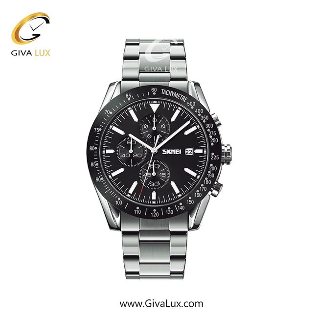 ساعت مچی اورجینال اسکمی مردانه سه موتوره کرنوگراف نقره ای | نقره ای | مشکی | کد رفرنس 9253SLBK