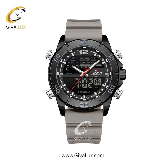 ساعت مچی اورجینال مردانه ناوی فورس|Naviforce|نوی فورس|نیوی فورس دو زمانه مشکی | طوسی| مشکی| کد رفرنس NF9253 T B/B/GY