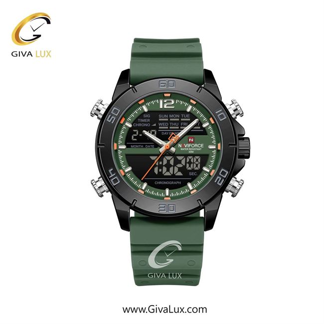 ساعت مچی اورجینال مردانه ناوی فورس|Naviforce|نوی فورس|نیوی فورس دو زمانه مشکی | سبز| سبز-مشکی| کد رفرنس NF9253 T B/GN/GN